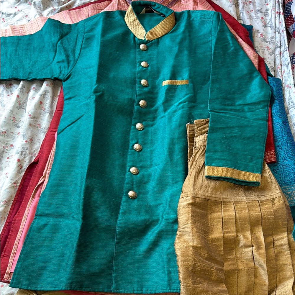 Teal and Gold Traditional Kurta Set